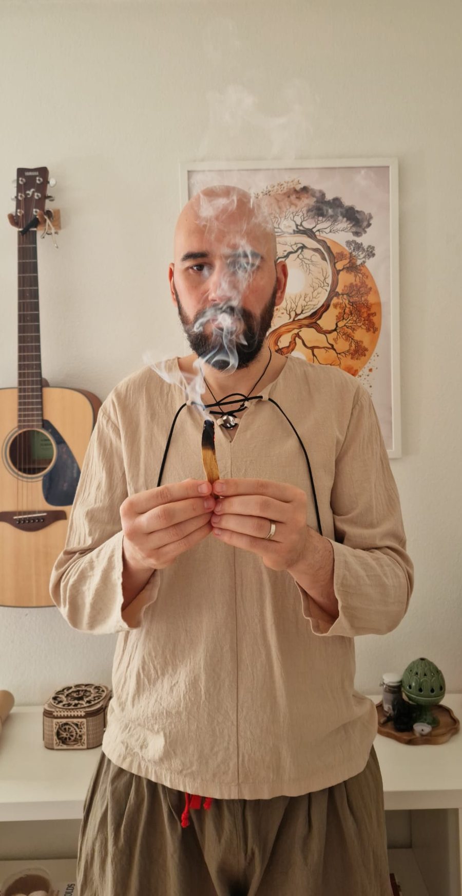 Flavius preparing the session space with incense